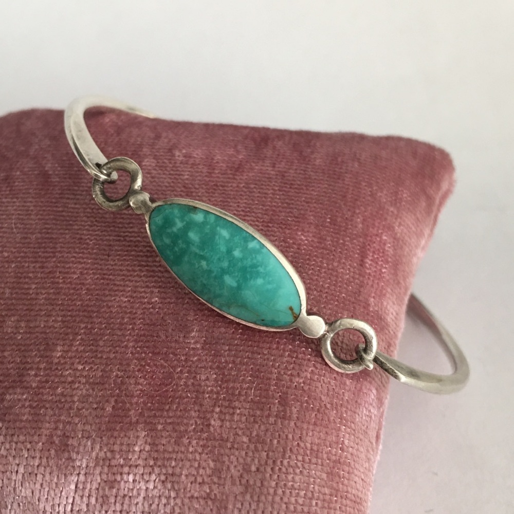 Natural turquoise sterling silver bracelet bangle - Picture 5 of 6